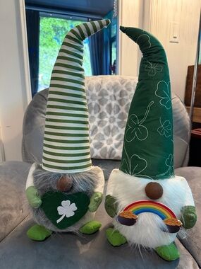 St. Patrick's Green Gnome Pair - Stripe & Shamrock Hats